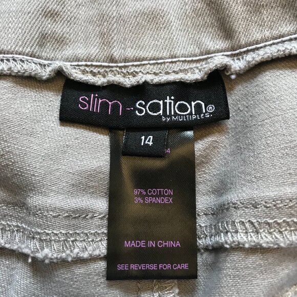 Slim Sation Pull On Crop Cropped Pants Womens 14 Gray High Hem Slimming Stretch - Picture 4 of 9